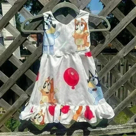 Custom Handmade Bluey Toddler Dress | Bingo Balloon White Sheet Tank | Size 5T - Picture 2 of 6